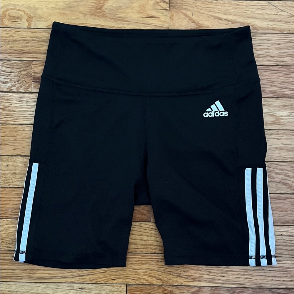 Adidas Women's Black Athletic Shorts with White Stripes